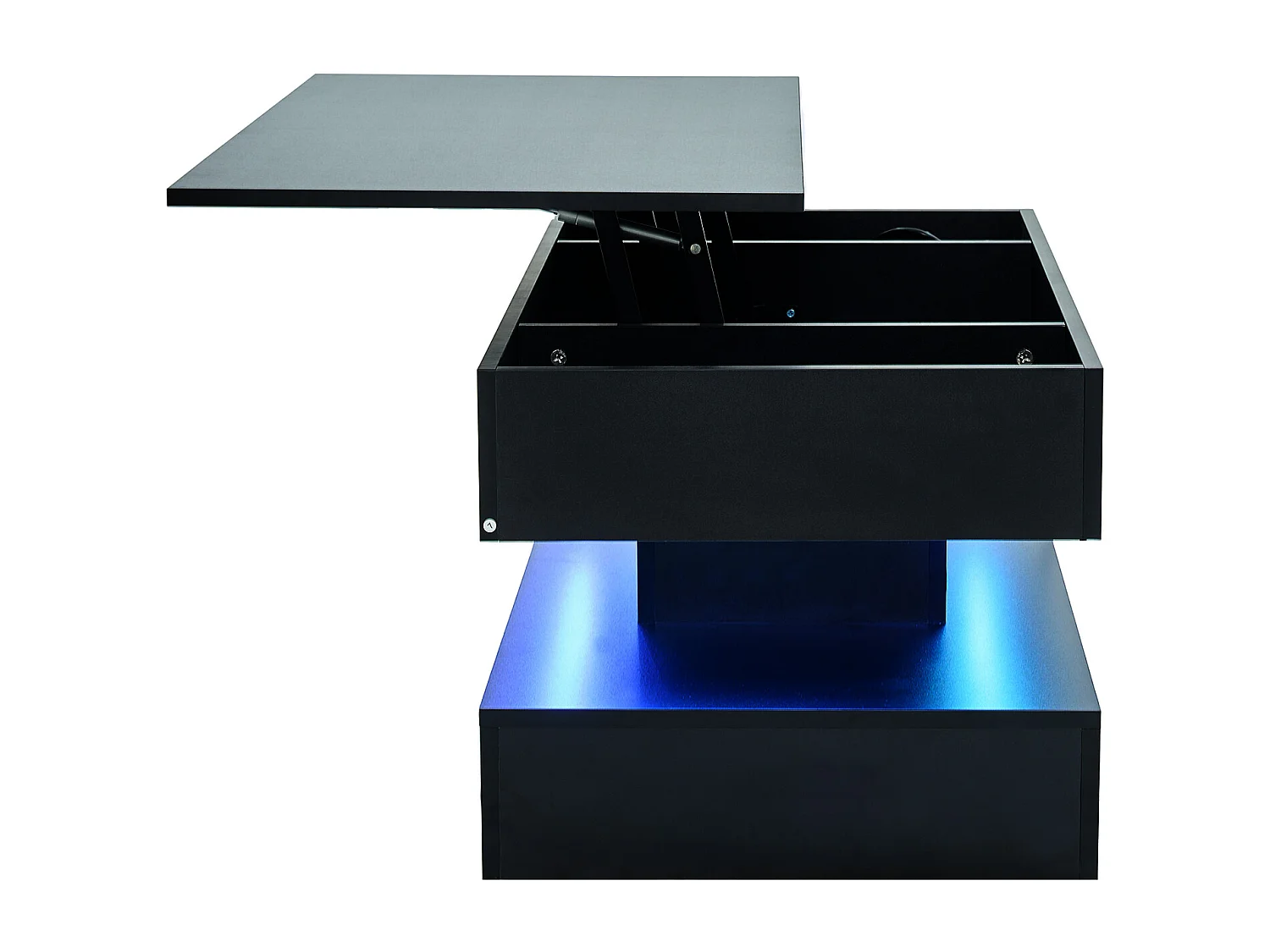 Tavolino moderno 100x50x42 cm - con illuminazione LED - vano nascosto - meccanismo idraulico di sollevamento - nero