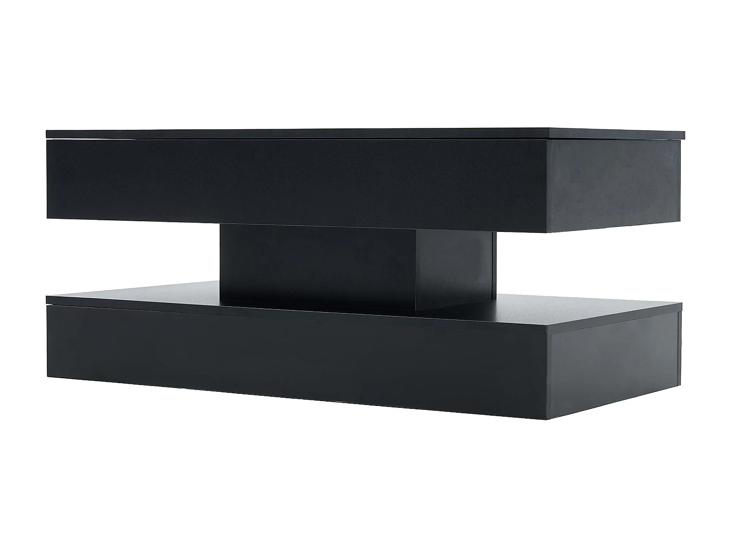 Tavolino moderno 100x50x42 cm - con illuminazione LED - vano nascosto - meccanismo idraulico di sollevamento - nero