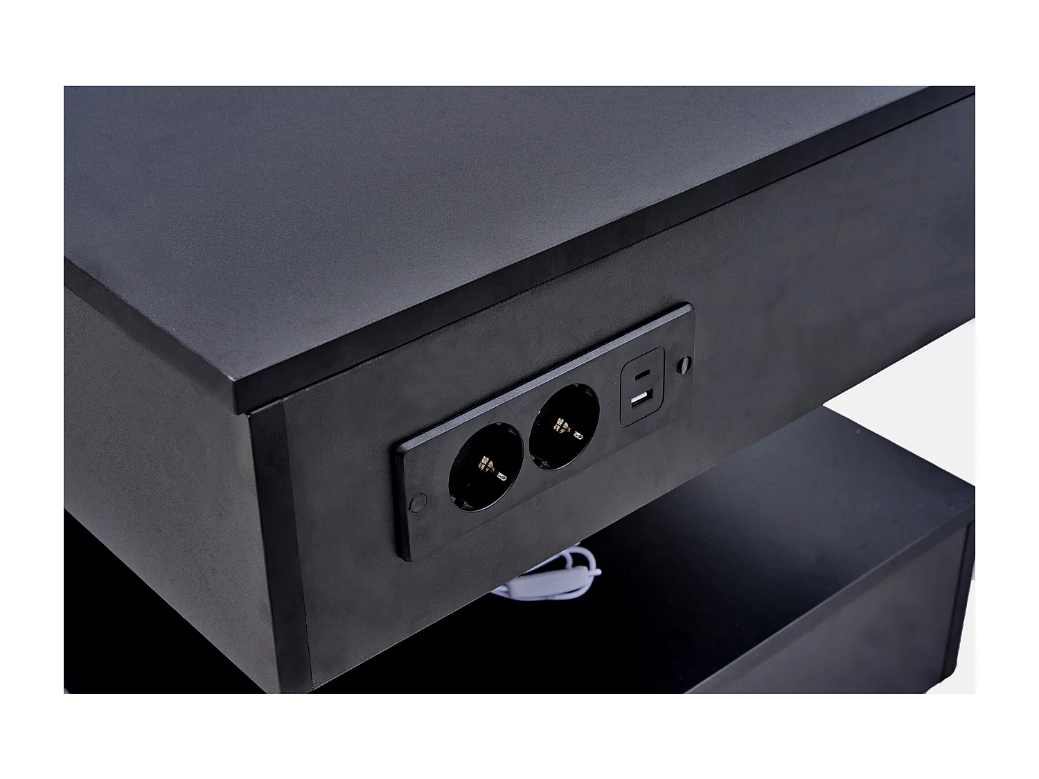 Tavolino moderno 100x50x42 cm - con illuminazione LED - vano nascosto - meccanismo idraulico di sollevamento - nero