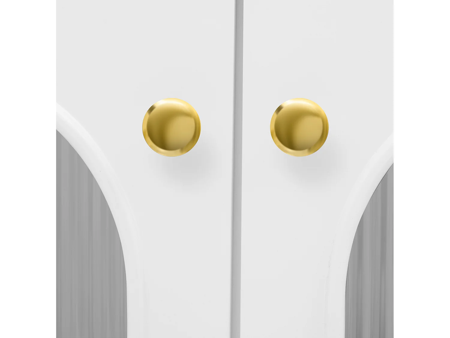 Meuble TV 170x35x55cm - avec 4 portes vitrées - poignées et pieds dorés - Blanc