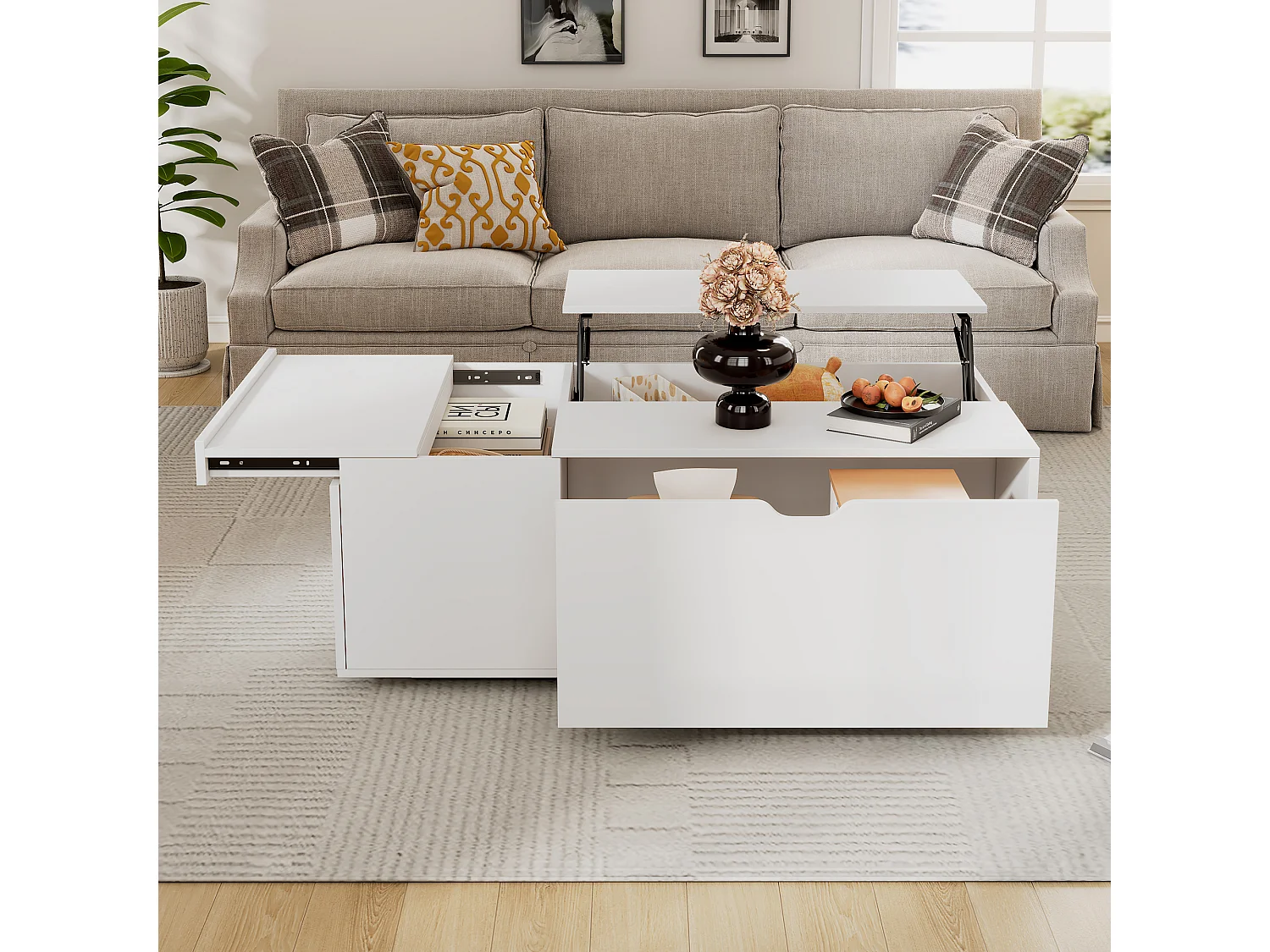 Moderne salontafel 120x65x45.5 cm - met 1 grote lade - opklapbaar design - wit