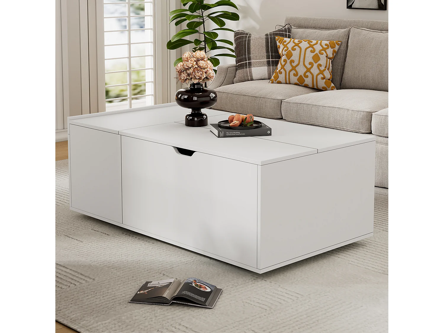 Moderne salontafel 120x65x45.5 cm - met 1 grote lade - opklapbaar design - wit