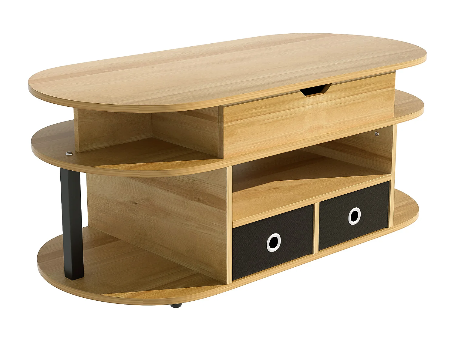 Table basse moderne 105x50x60cm - Fonction élévatrice - 2 tiroirs - Plusieurs compartiments de rangement - Naturel + noir