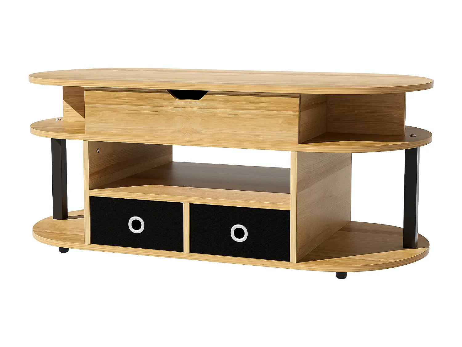 Table basse moderne 105x50x60cm - Fonction élévatrice - 2 tiroirs - Plusieurs compartiments de rangement - Naturel + noir