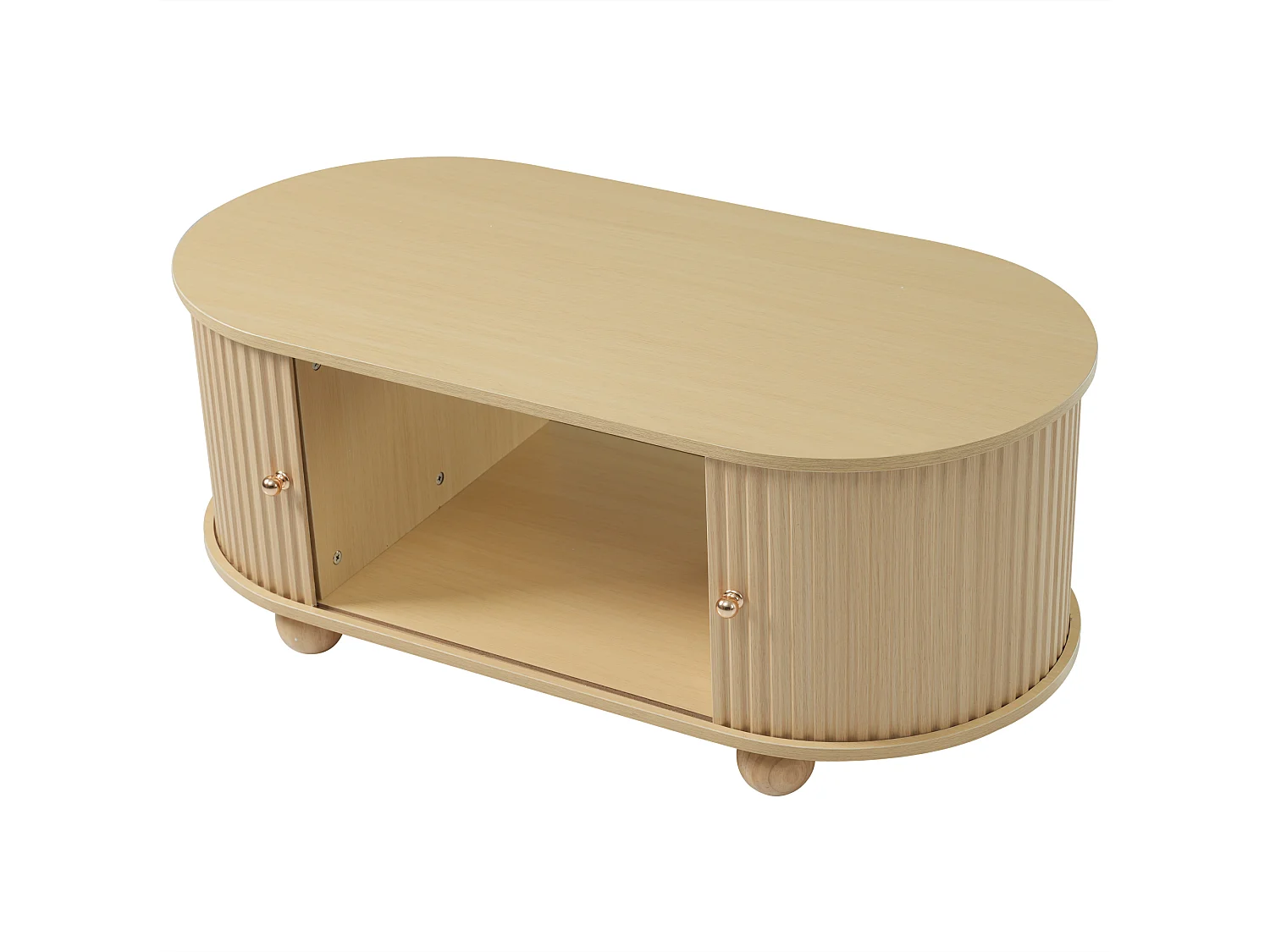 Table basse 100x50x40cm - avec rangement - avec portes coulissantes - naturel