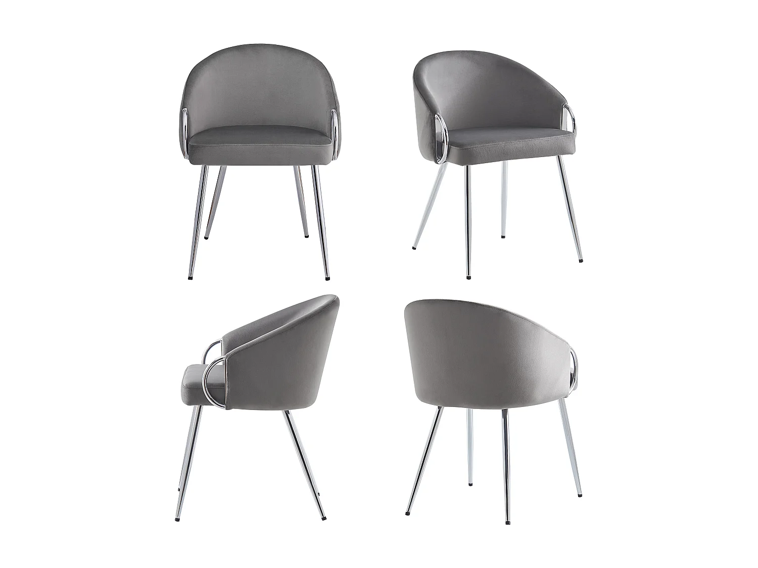 Lot de 4 chaises - Velours de haute qualité - Pieds réglables - Gris