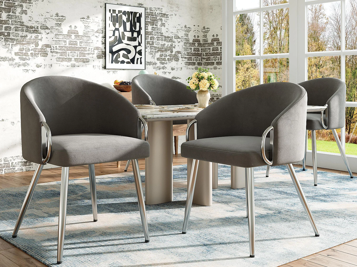 Lot de 4 chaises - Velours de haute qualité - Pieds réglables - Gris