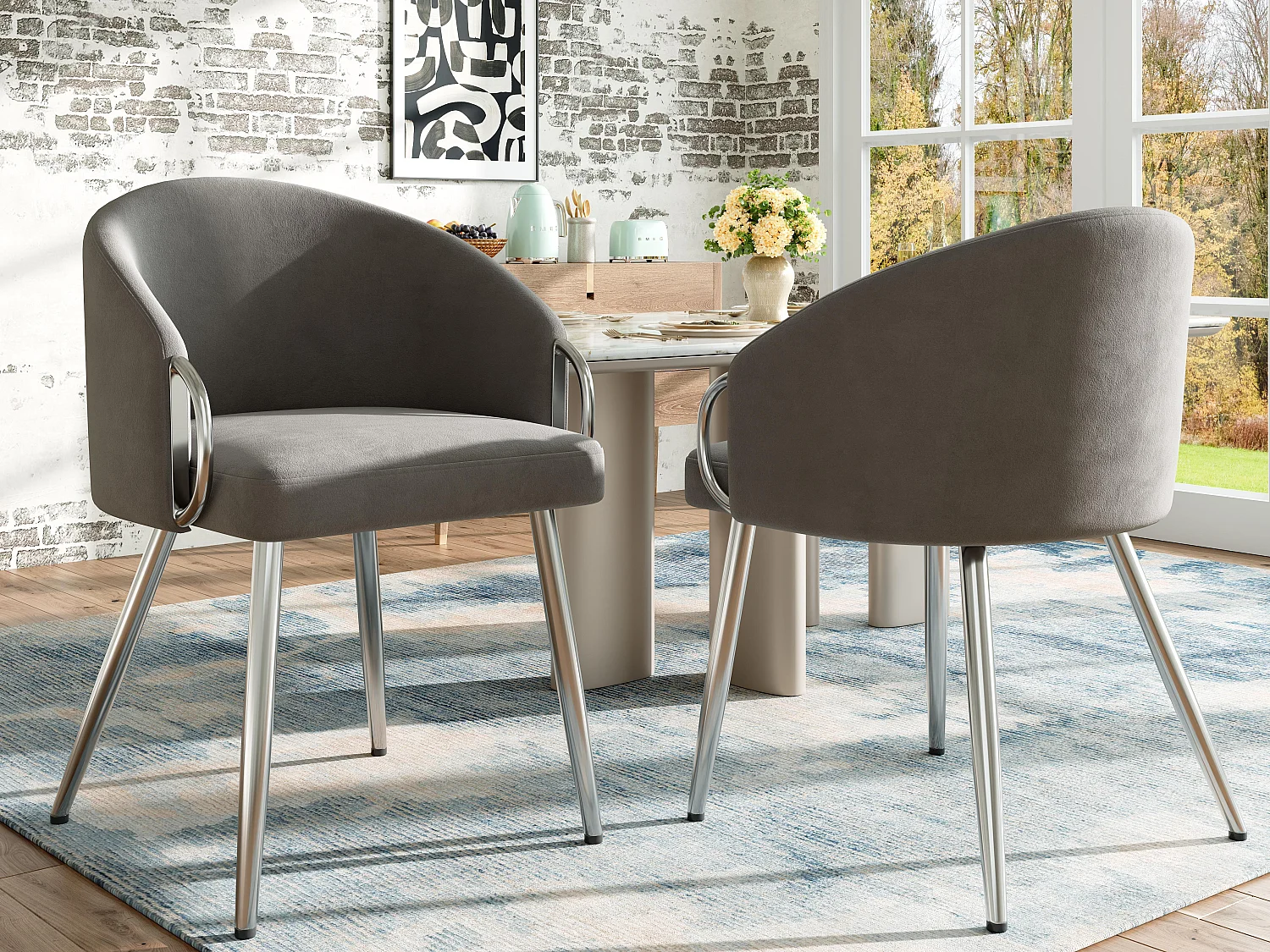 Lot de 2 chaises - Velours de haute qualité - Pieds réglables - Gris