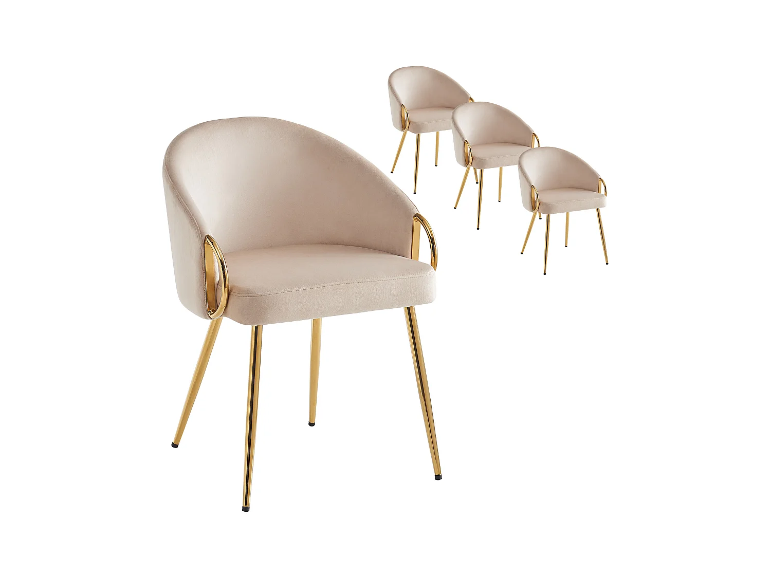 Lot de 4 chaises - Velours de haute qualité - Pieds réglables - Beige