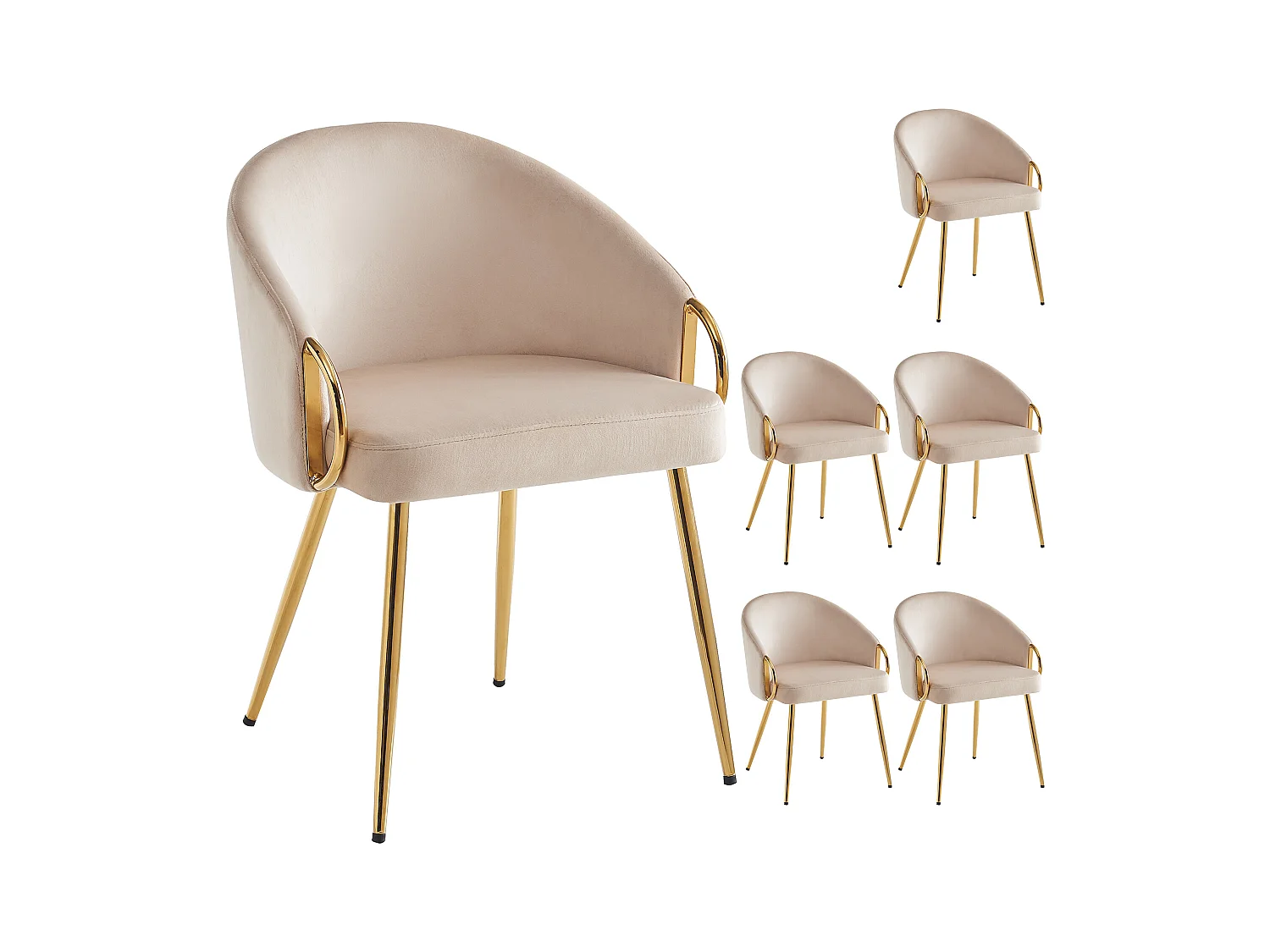 Lot de 6 chaises - Velours de haute qualité - Pieds réglables - Beige