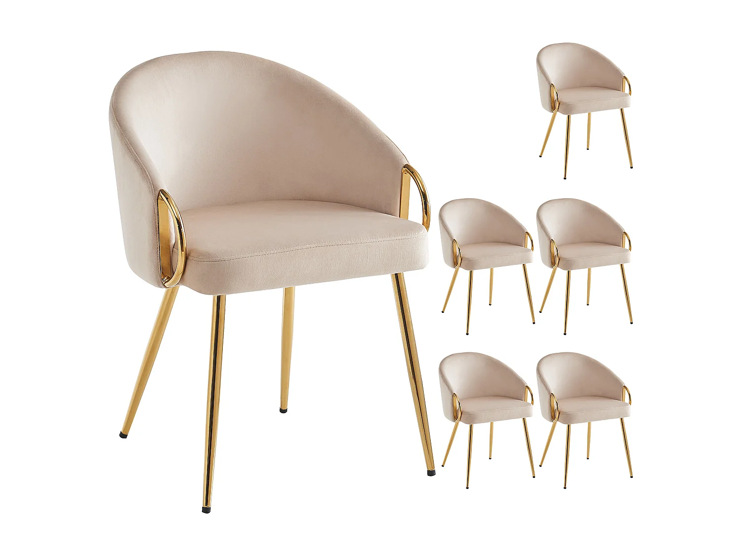 Lot de 6 chaises - Velours de haute qualité - Pieds réglables - Beige