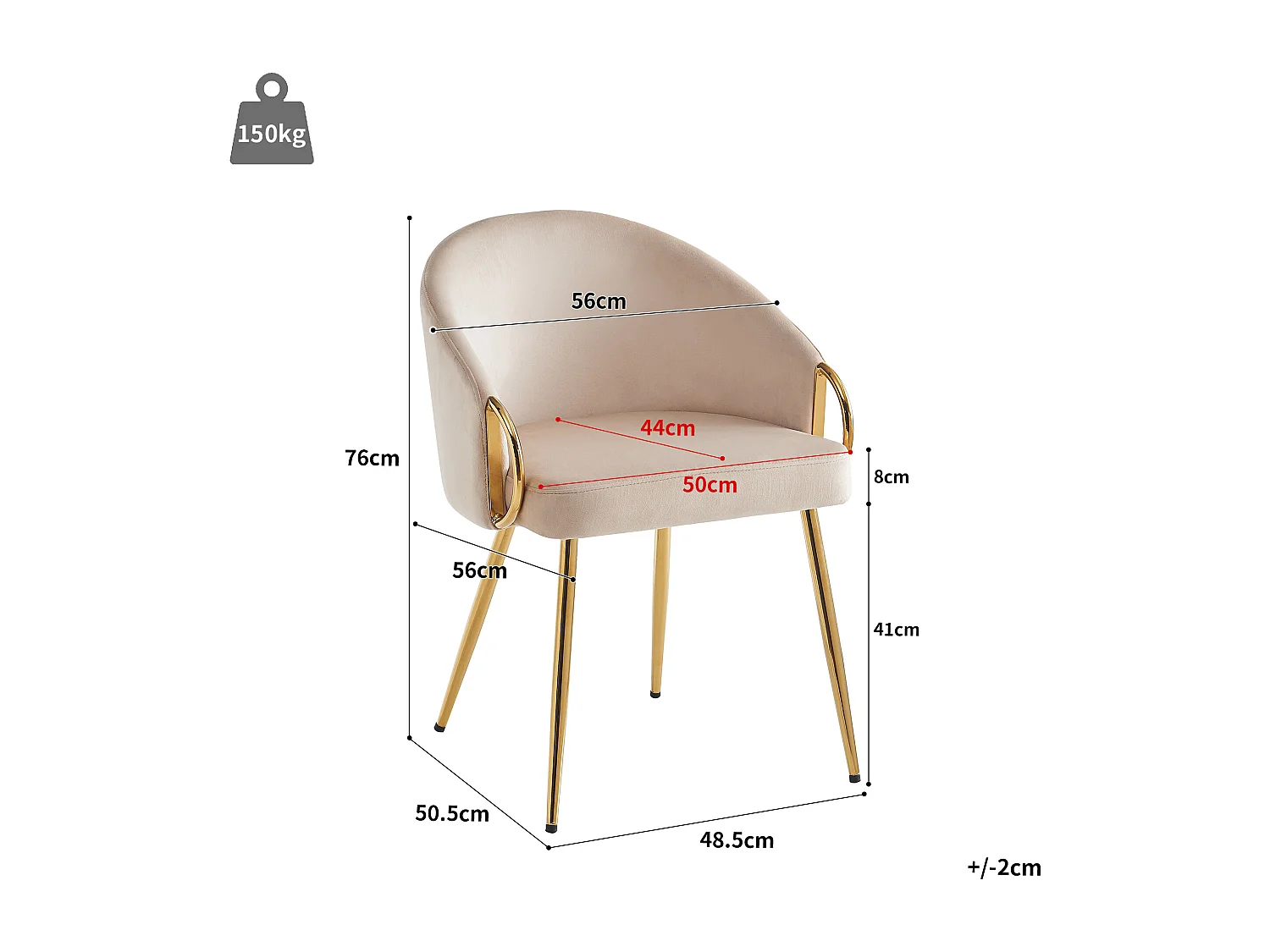 Lot de 6 chaises - Velours de haute qualité - Pieds réglables - Beige