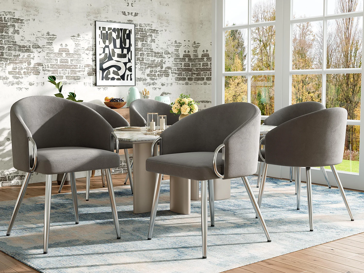 Lotto di 6 sedie - Velluto di alta qualità - Gambe regolabili - Grigio