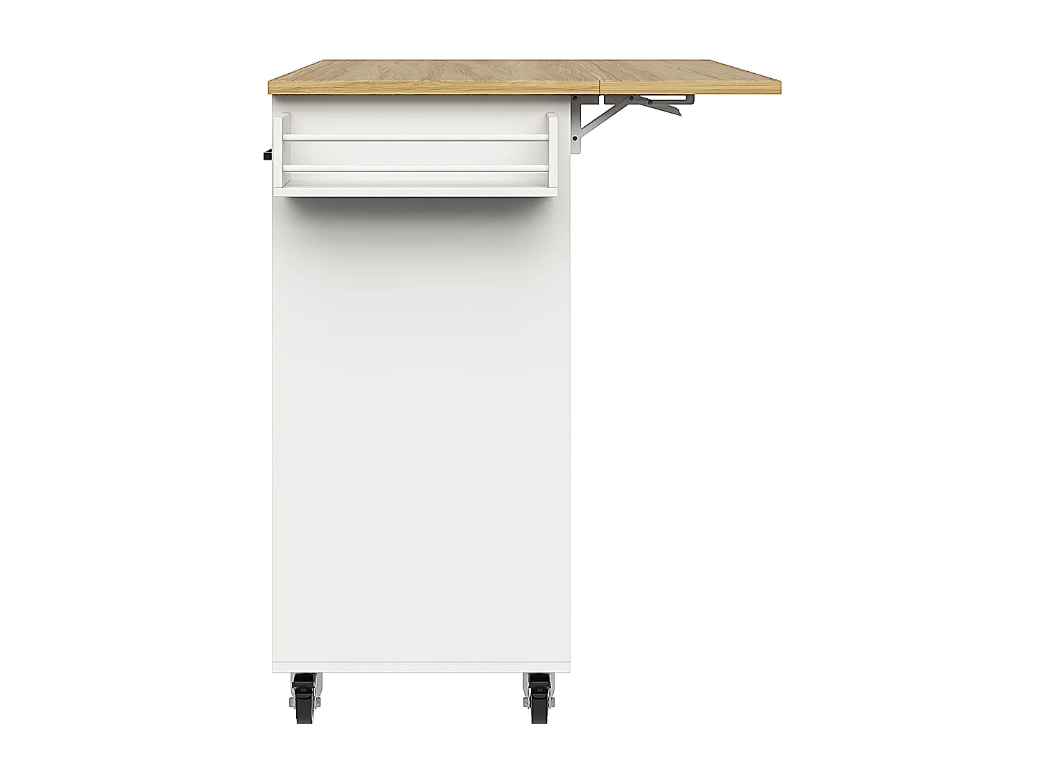 Ilot central de cuisine - chariot à roulette avec plateau extensible - 3 tiroirs et 2 portes - Blanc