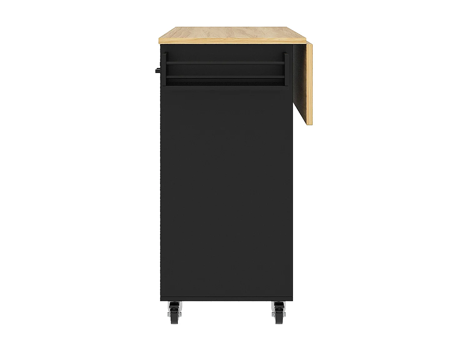 Isola centrale da cucina - carrello con ruote e piano estensibile - 3 cassetti e 2 porte - Nero