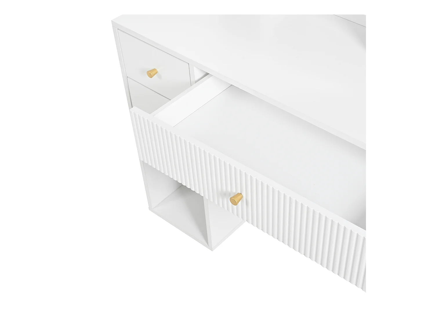 Schminktisch mit Spiegel 100×40×138 cm - mit Hocker - mit LED-Beleuchtung - mit einstellbarer Helligkeit - mit 3 Schubladen - mit offenen Regalen - weiß