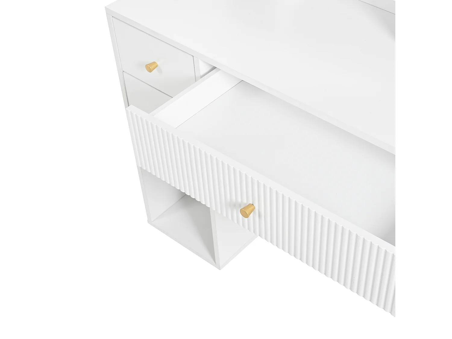 Tocador con espejo 100×40×138 cm - con taburete - con iluminación LED - con brillo regulable - con 3 cajones - con estantes abiertos - blanco