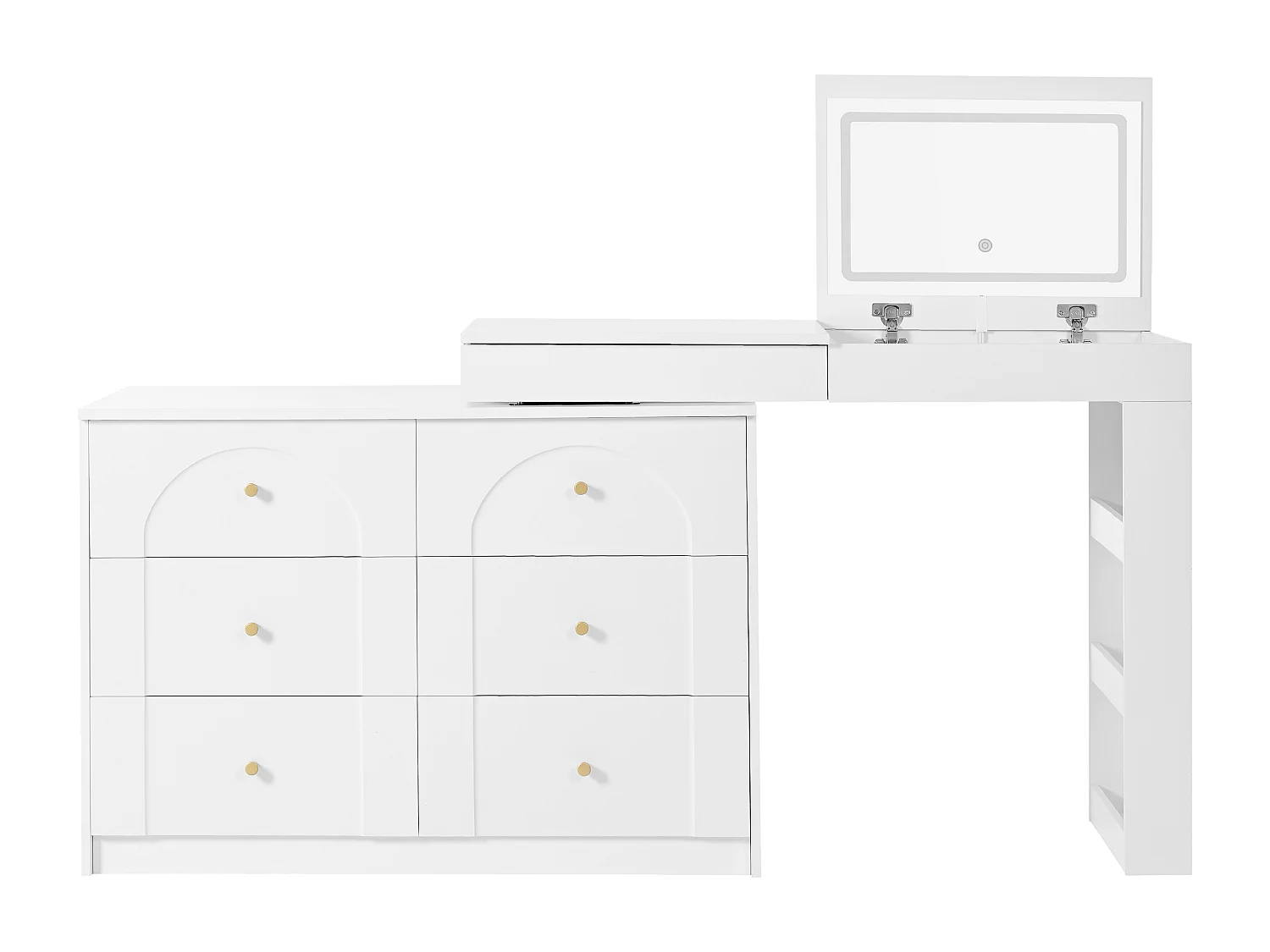 Coiffeuse avec éclairage LED 105x40x80 cm - avec 7 tiroirs - avec compartiments de rangement - blanc