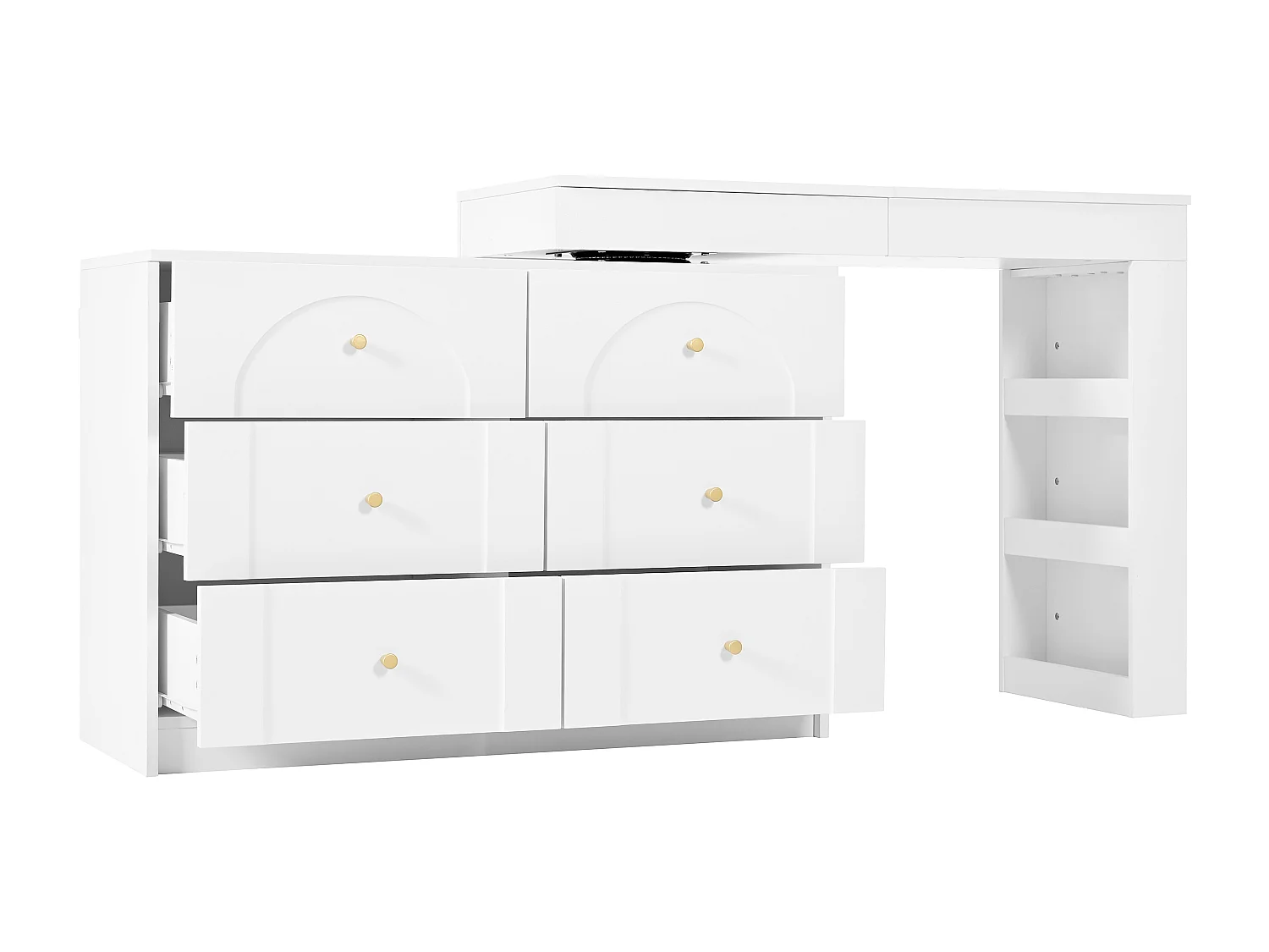 Coiffeuse avec éclairage LED 105x40x80 cm - avec 7 tiroirs - avec compartiments de rangement - blanc