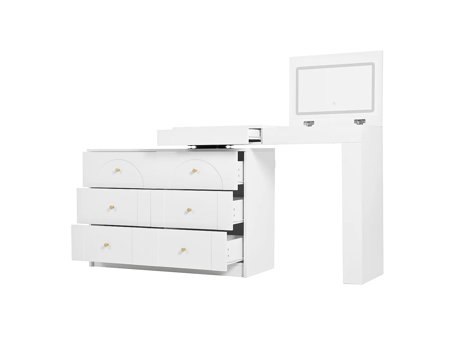 Dressing table with LED lighting 105x40x80 cm - with 7 drawers - with storage compartments - white