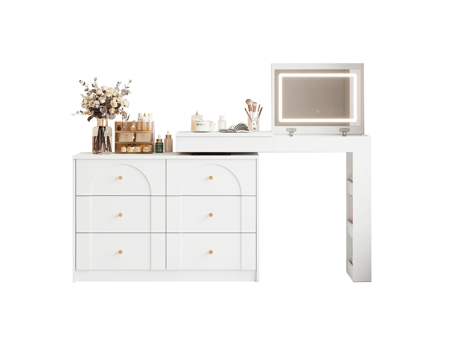 Dressing table with LED lighting 105x40x80 cm - with 7 drawers - with storage compartments - white