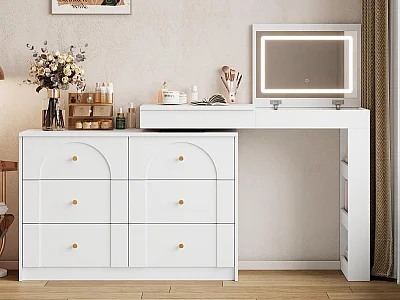 Dressing table with LED lighting 105x40x80 cm - with 7 drawers - with storage compartments - white