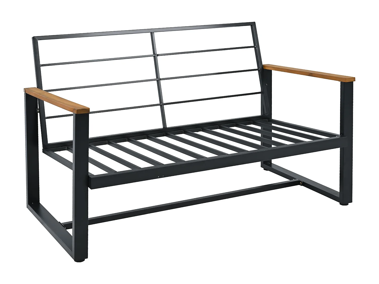 Conjunto de jardim em aço 4 lugares - sofá - 2 poltronas e mesa de centro - em aço galvanizado - Madeira de acácia - Bege