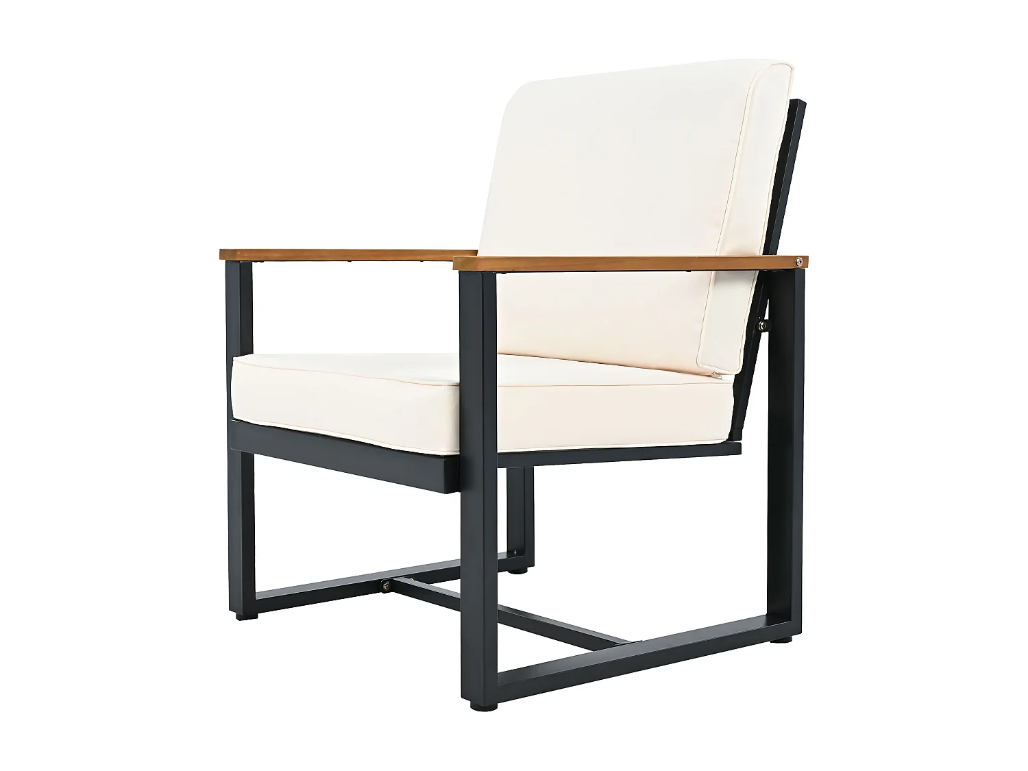 Juego de jardín de acero 4 plazas - sofá - 2 sillones y mesa baja - en acero galvanizado - Madera de acacia - Beige