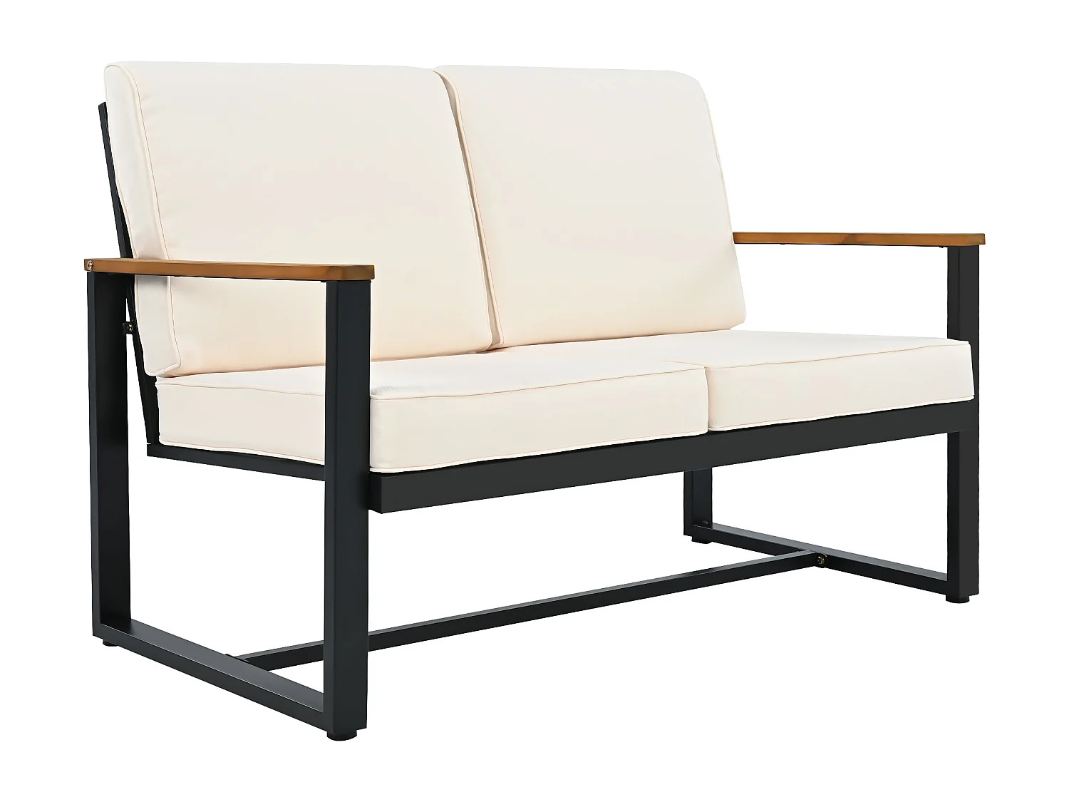 Juego de jardín de acero 4 plazas - sofá - 2 sillones y mesa baja - en acero galvanizado - Madera de acacia - Beige