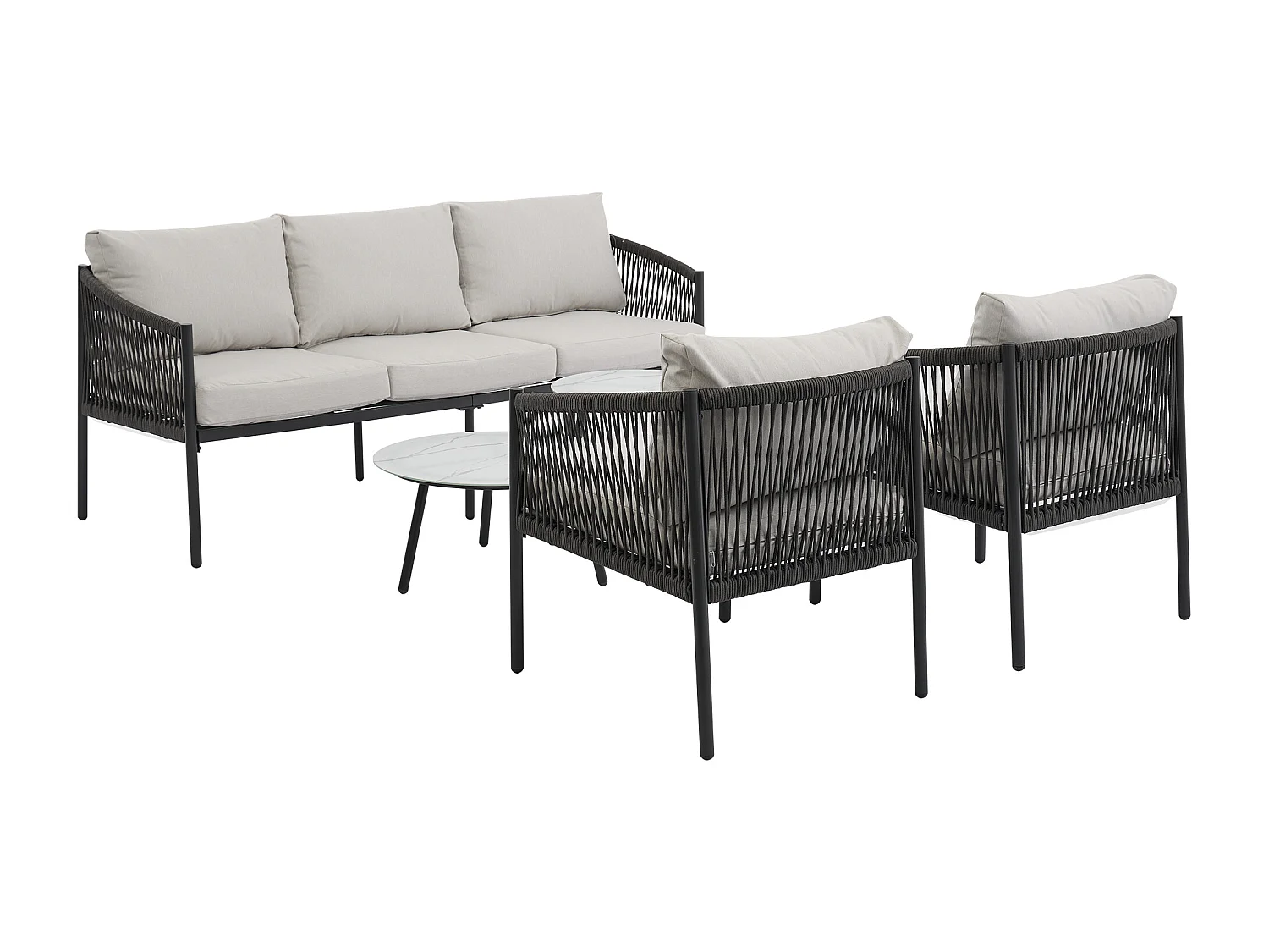 Salon de jardin, ensemble de meubles de jardin, canapé 3 places, 2 fauteuils et 2 tables basses, extérieur, acier galvanisé, gris