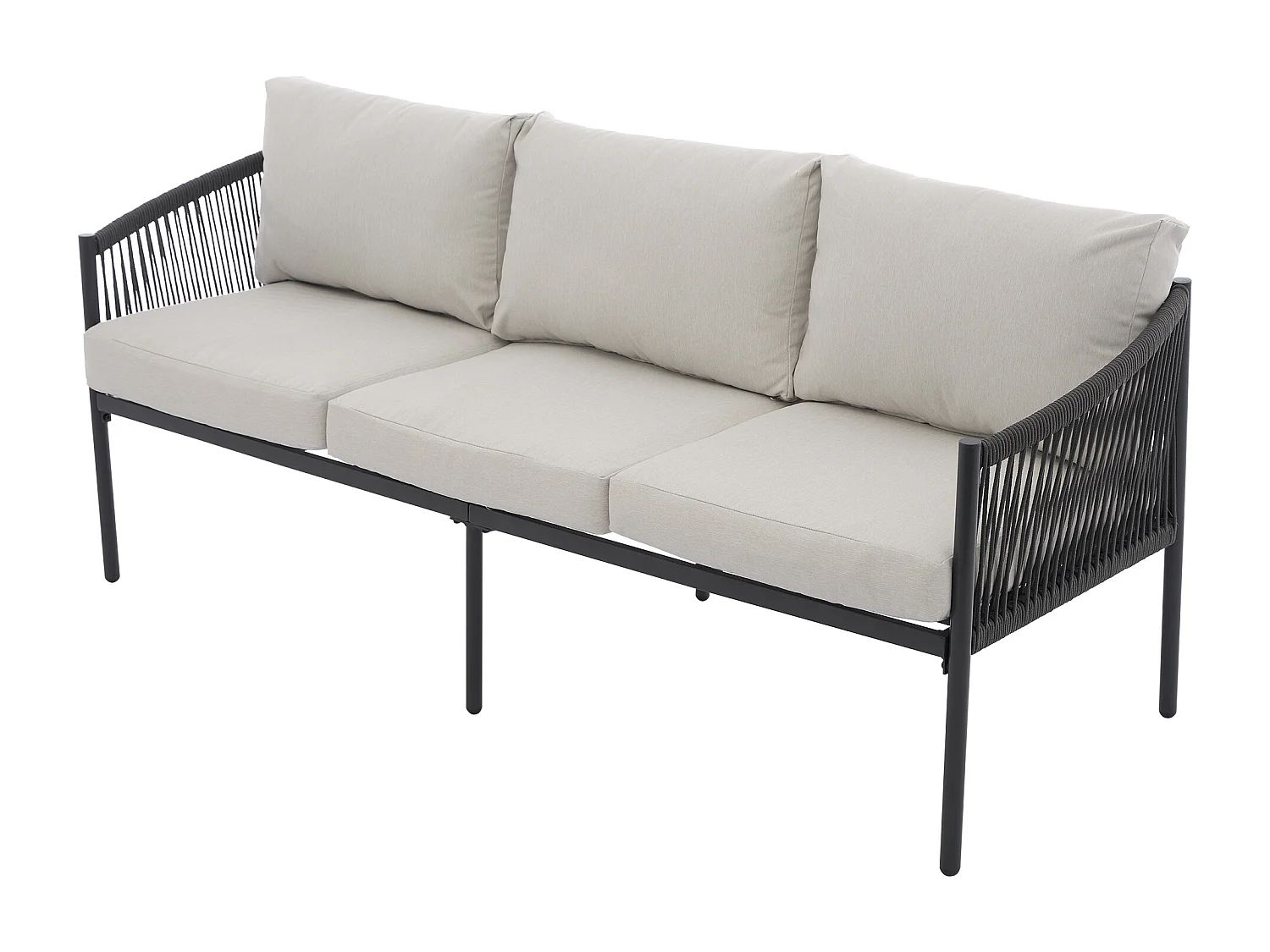 Zestaw mebli ogrodowych, sofa 3-osobowa, 2 fotele i 2 stoliki kawowe, na zewnątrz, stal ocynkowana, szary