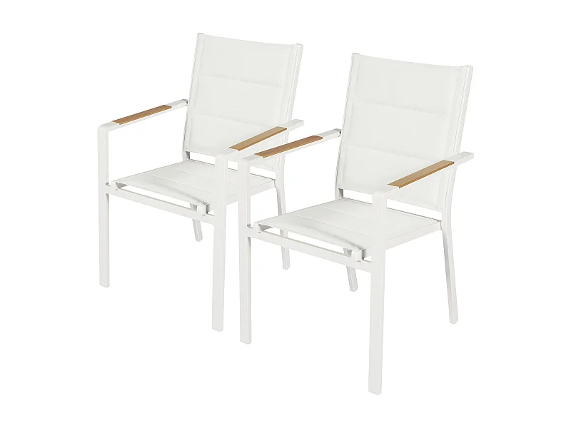 Lot de 2 chaises de jardin en aluminium et textilène blanc