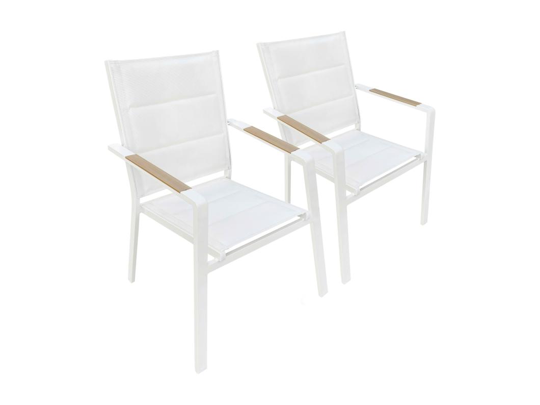Lot de 2 chaises de jardin en aluminium et textilène blanc