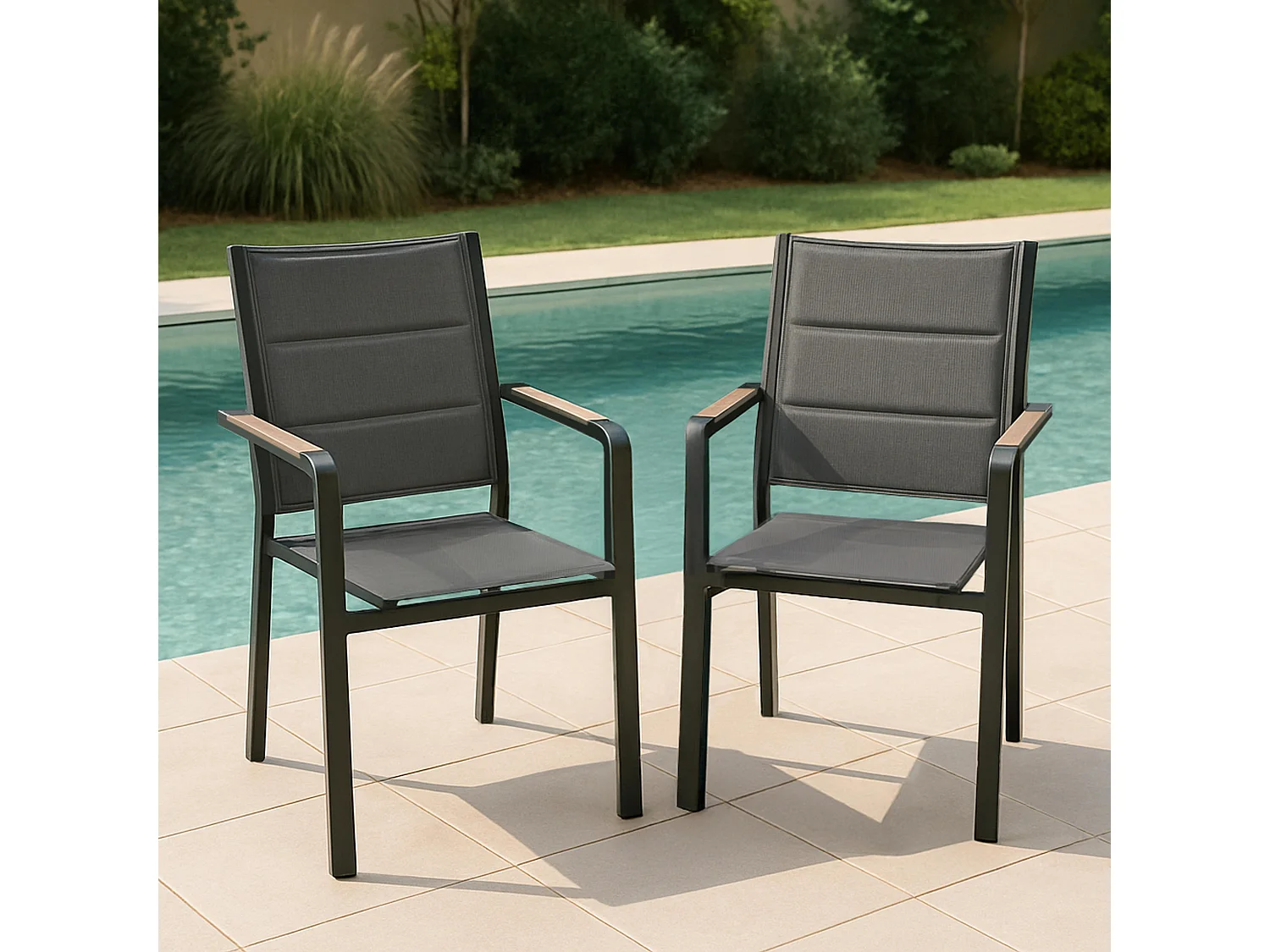 Lot de 2 chaises de jardin en aluminium et textilène gris