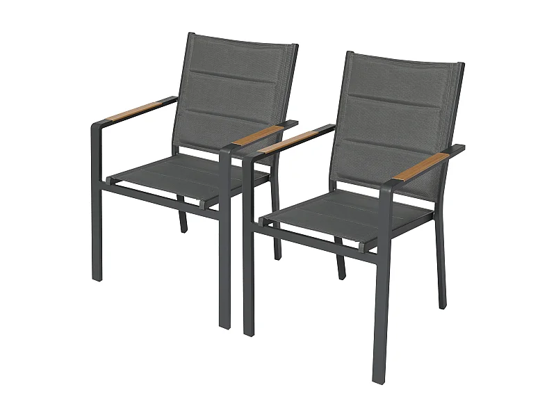 Set van 2 tuinstoelen in aluminium en grijs textileen
