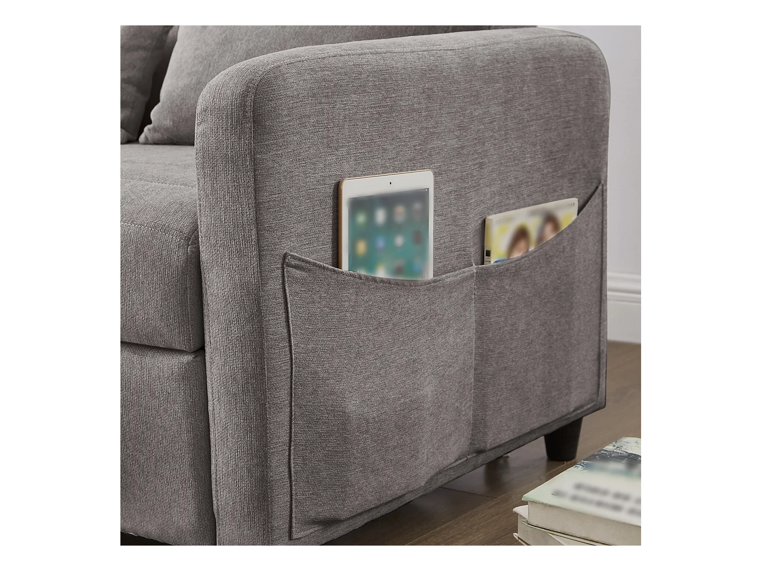 Doppel-Schlafsofa 114 x 77 x 82.5 cm - 3-fach verstellbare Rückenlehne - Baumwoll-Leinen-Stoff - grau