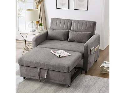 Canapé convertible 2 places en lin gris 114x77x82 cm
