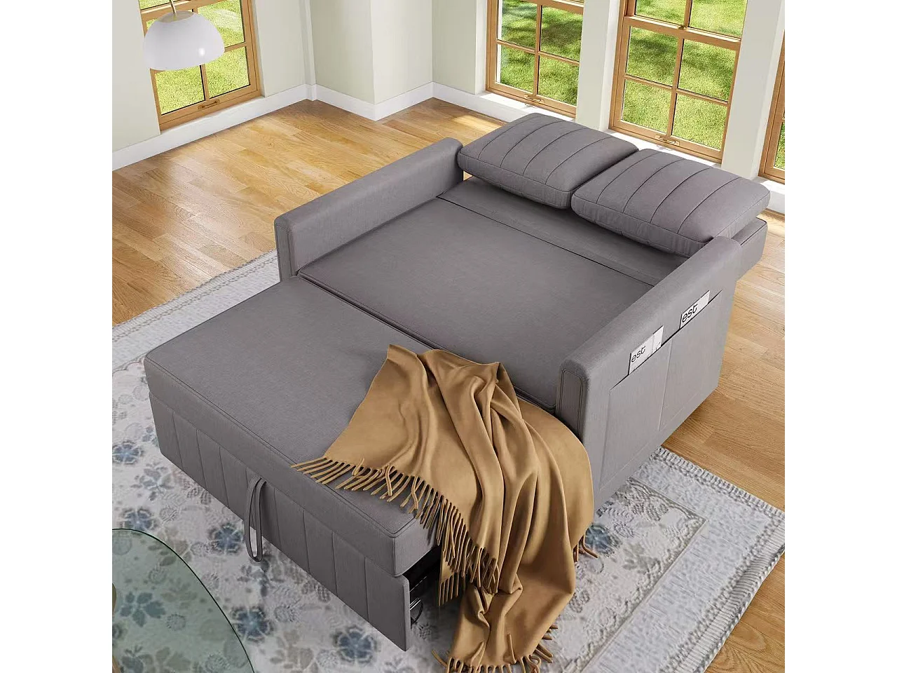 Canapé-lit pliant multifonctionnel - avec fonction couchage - avec 2 oreillers - dossier réglable - poche de rangement - gris