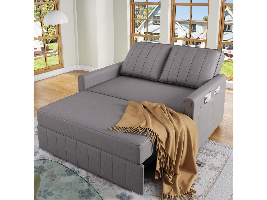 Sofá-cama dobrável multifuncional - com função de dormir - inclui 2 travesseiros - encosto ajustável - bolso de armazenamento - cinza