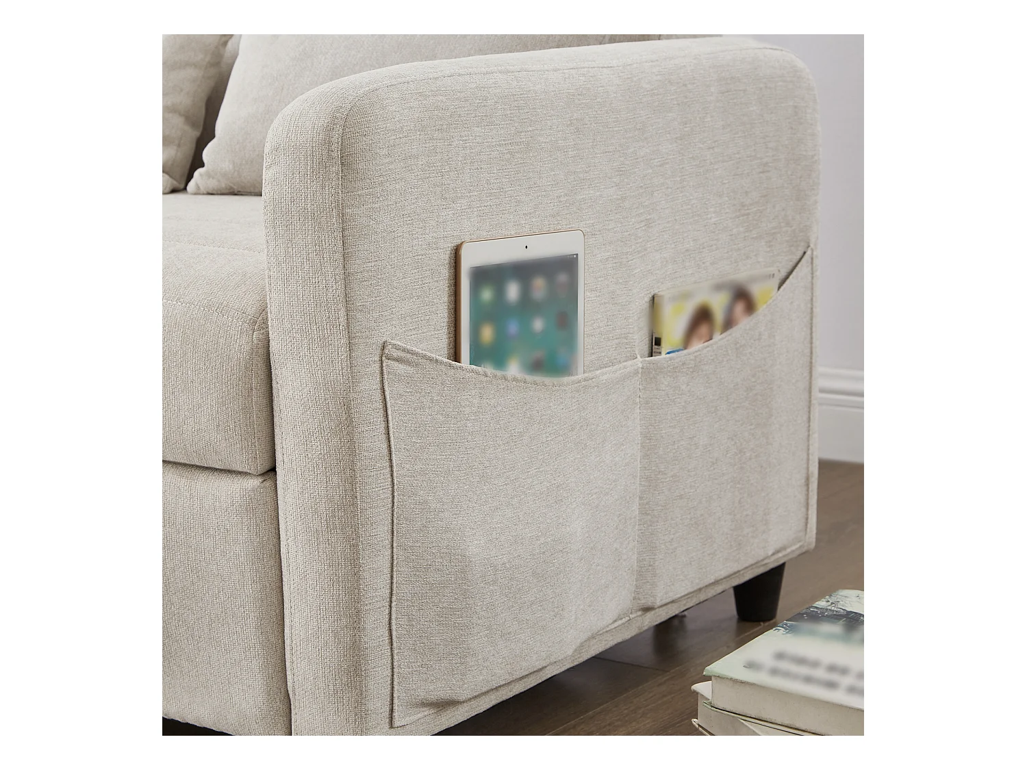 Doppel-Klappsofa 114 x 77 x 82.5 cm - dreifach verstellbare Rückenlehne - Baumwoll-Leinen-Stoff - beige