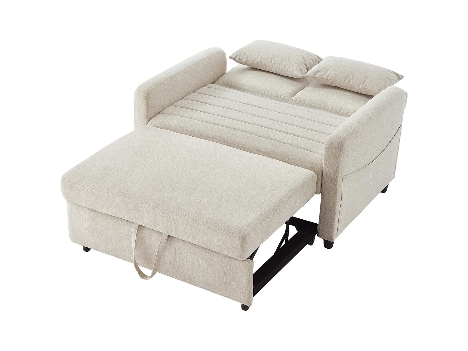 Doppel-Klappsofa 114 x 77 x 82.5 cm - dreifach verstellbare Rückenlehne - Baumwoll-Leinen-Stoff - beige