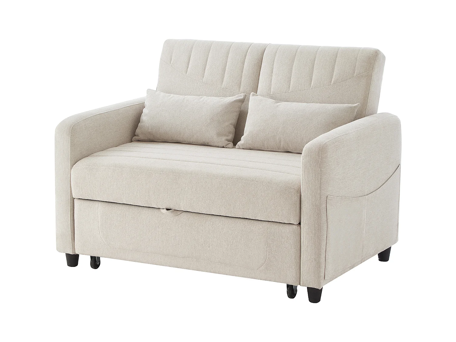 Doppel-Klappsofa 114 x 77 x 82.5 cm - dreifach verstellbare Rückenlehne - Baumwoll-Leinen-Stoff - beige