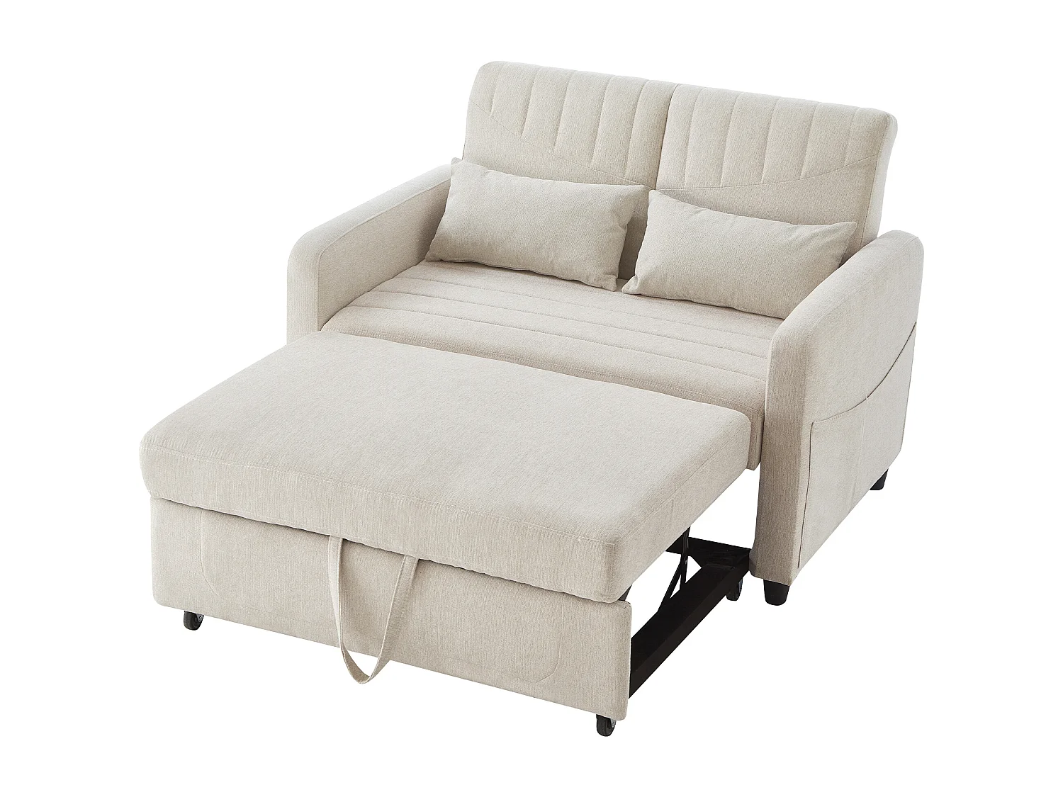 Canapé convertible double 114 x 77 x 82.5 cm - dossier réglable sur trois niveaux - tissu coton et lin - beige