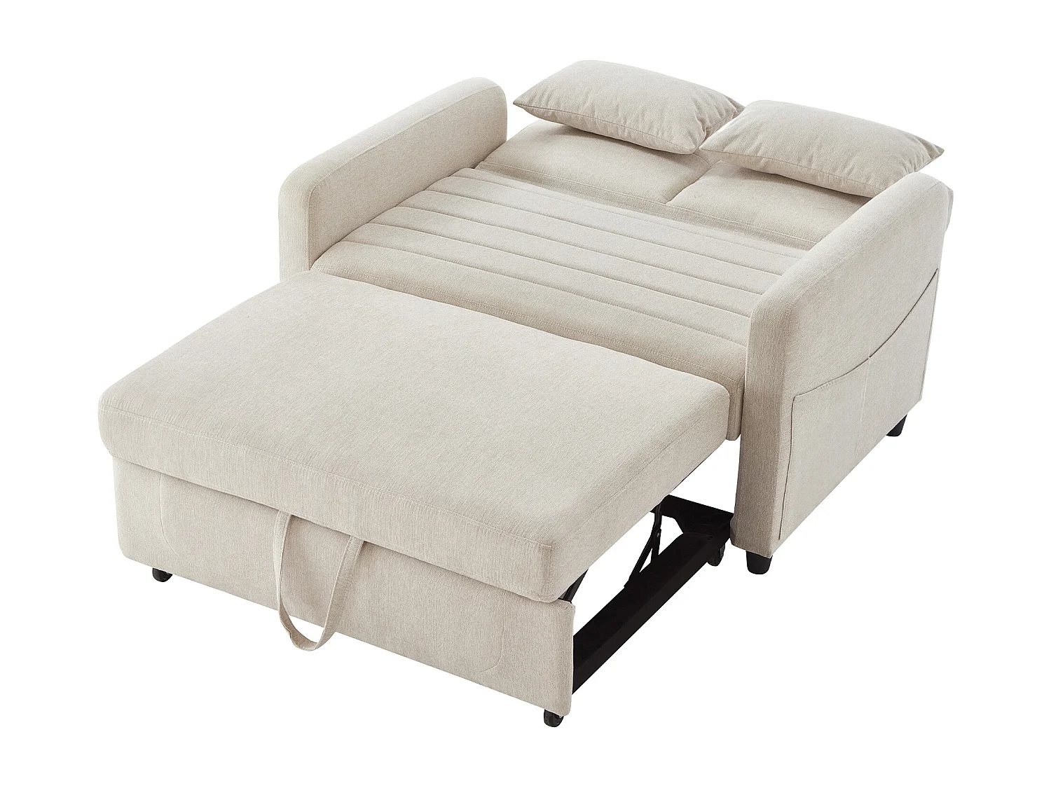 Canapé convertible double 114 x 77 x 82.5 cm - dossier réglable sur trois niveaux - tissu coton et lin - beige