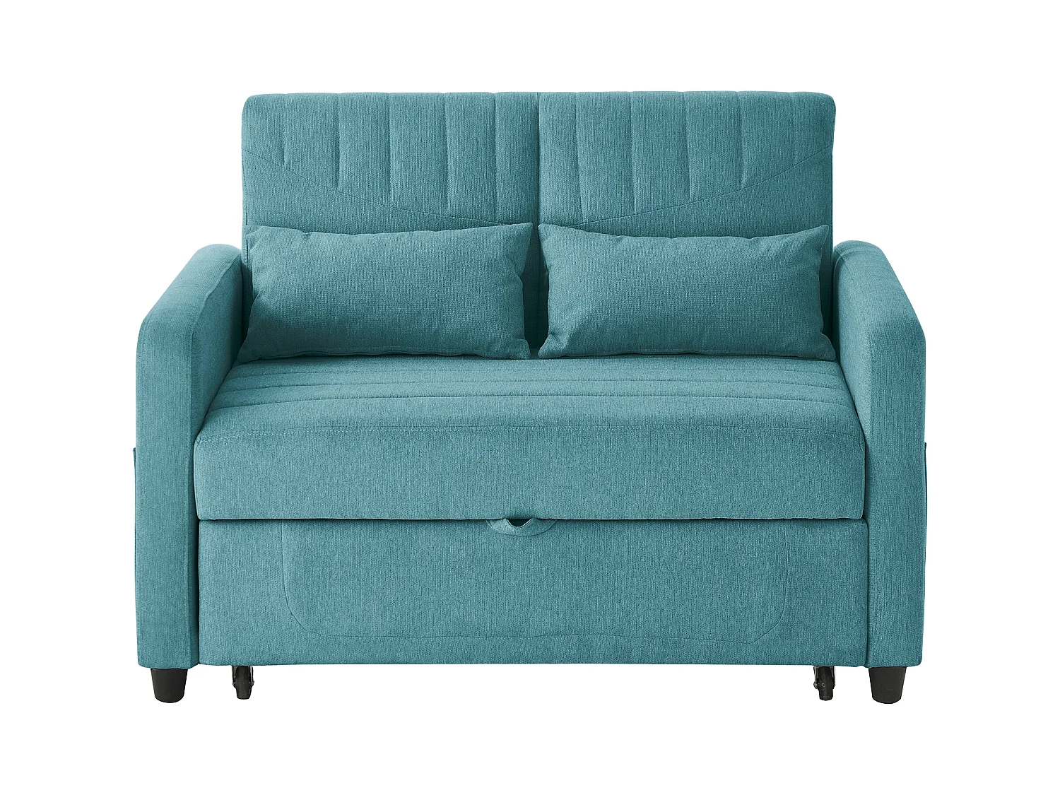 Canapé convertible double 114 x 77 x 82.5 cm - dossier réglable sur trois niveaux - tissu coton et lin - bleu