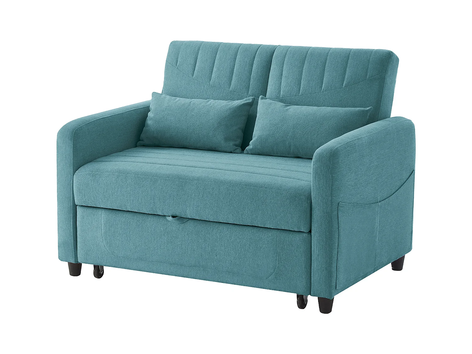 Canapé convertible double 114 x 77 x 82.5 cm - dossier réglable sur trois niveaux - tissu coton et lin - bleu