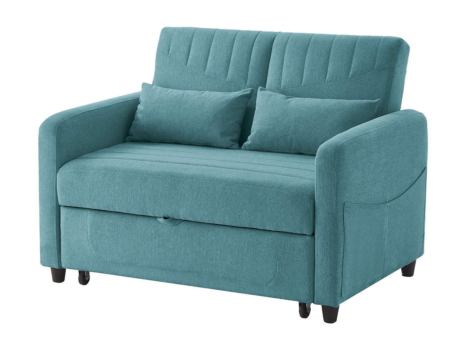 Canapé convertible double 114 x 77 x 82.5 cm - dossier réglable sur trois niveaux - tissu coton et lin - bleu