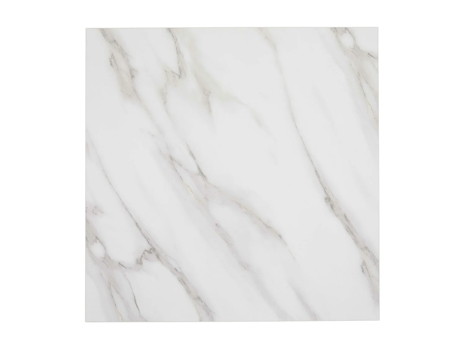 Table haute carrée 60 cm pied blanc et revêtement marbre blanc