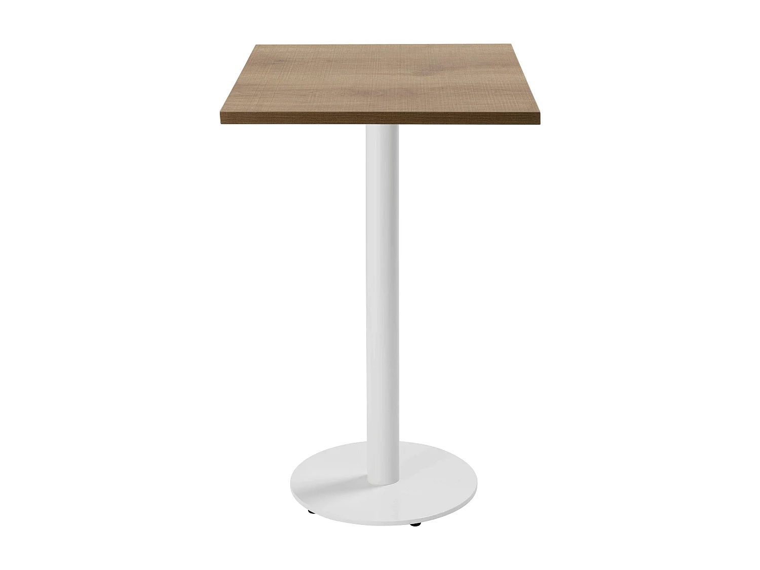 Table haute carrée 60 cm pied blanc et revêtement bois clair