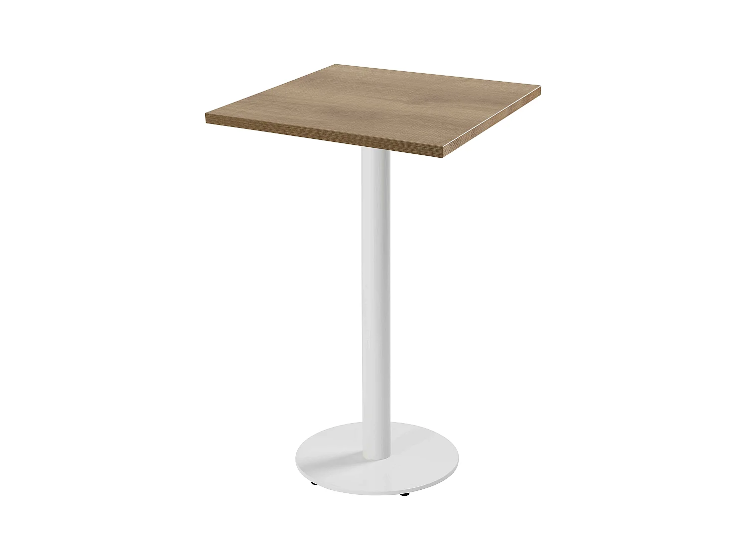Table haute carrée 60 cm pied blanc et revêtement bois clair